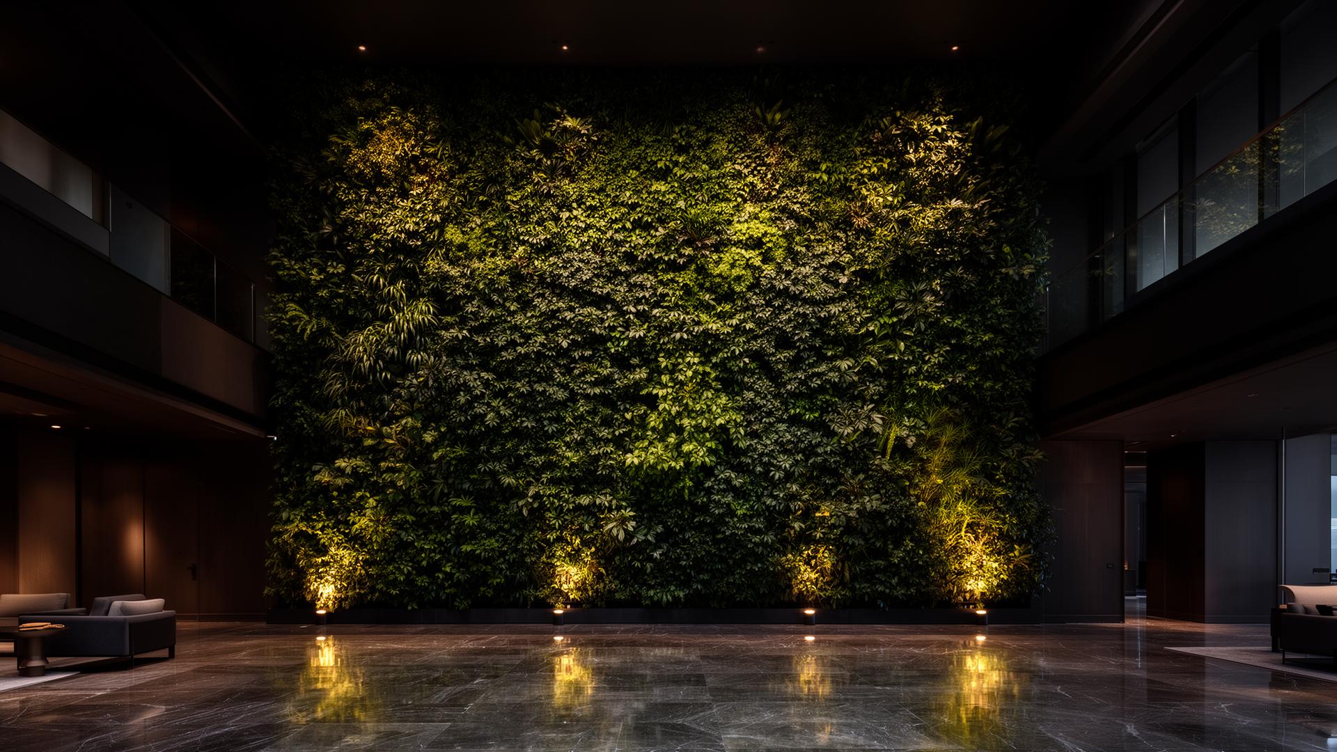 Jardim vertical preservado em lobby corporativo